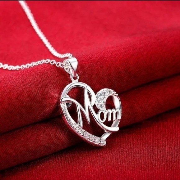 Silver Heart Mom Pendant Necklace - Picture 3 of 4